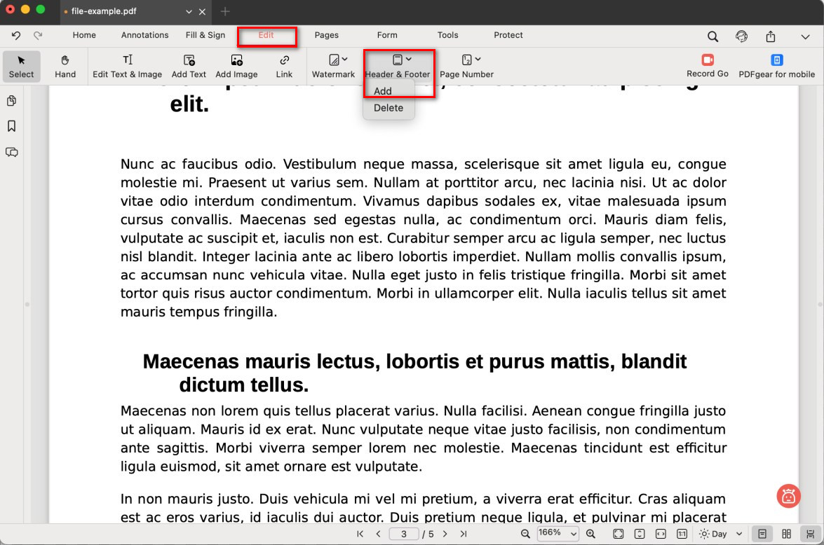 Choose to Add Header and Footer