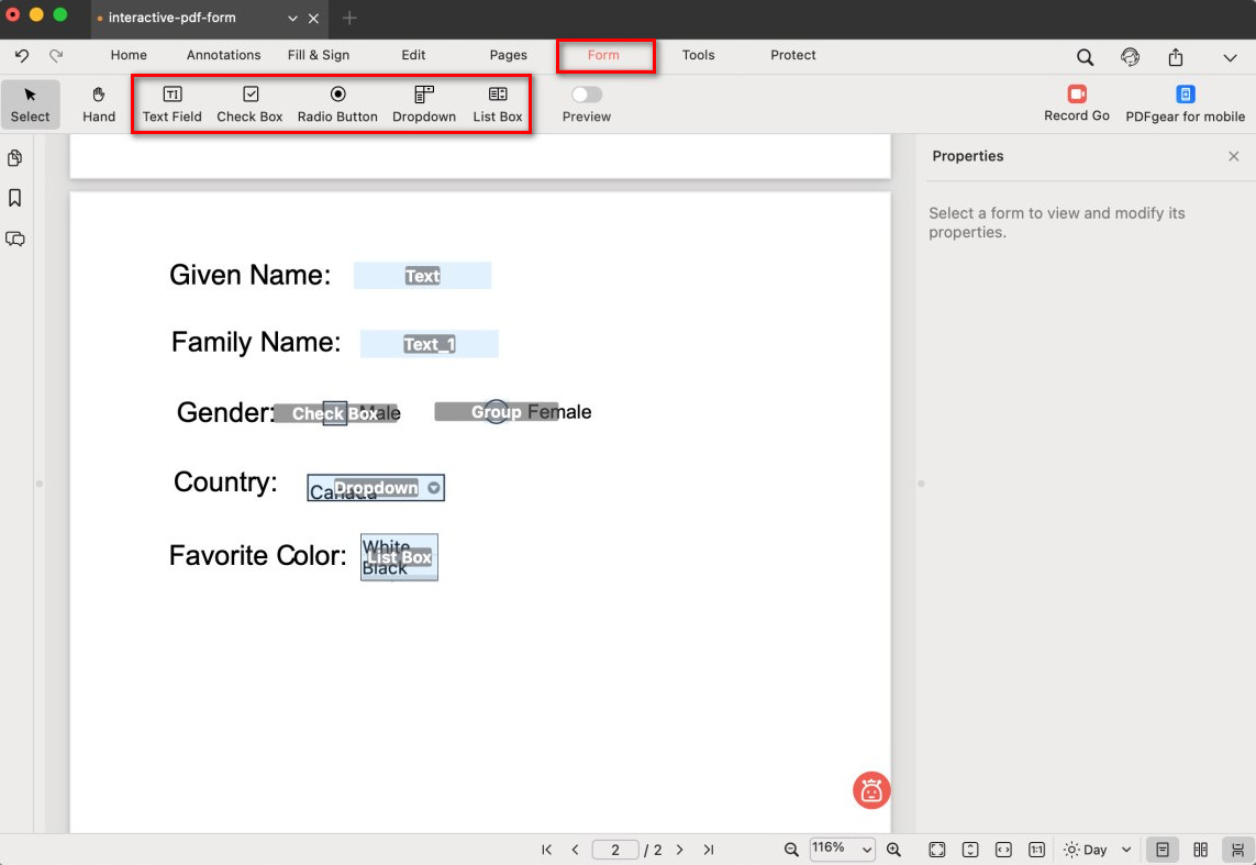 Create Form Field for PDF