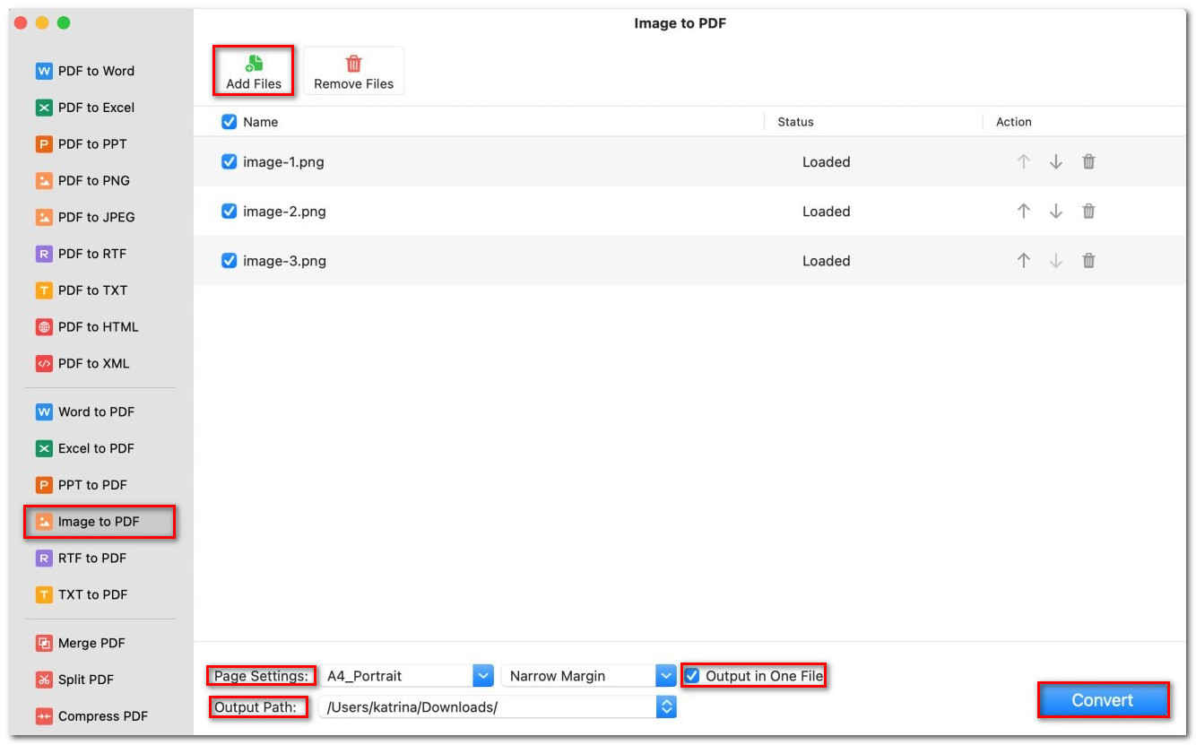 Customize the Image to PDF Conversion