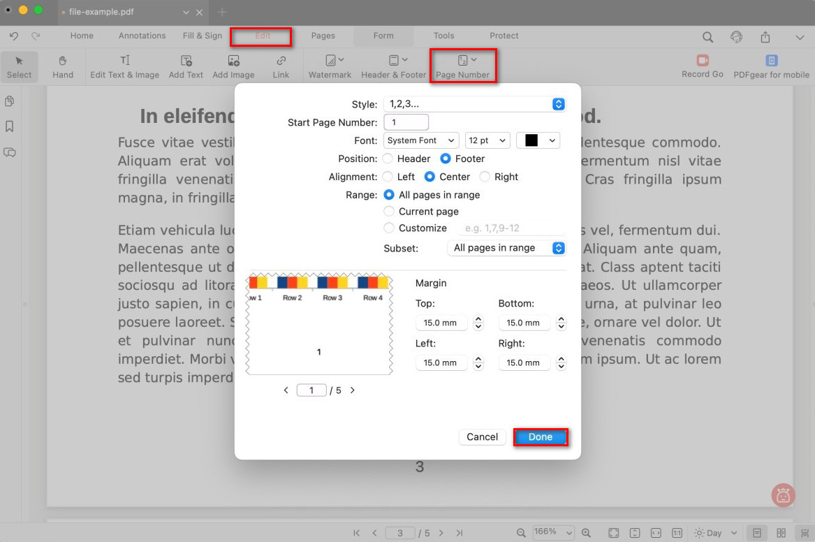 Customize the Page Number
