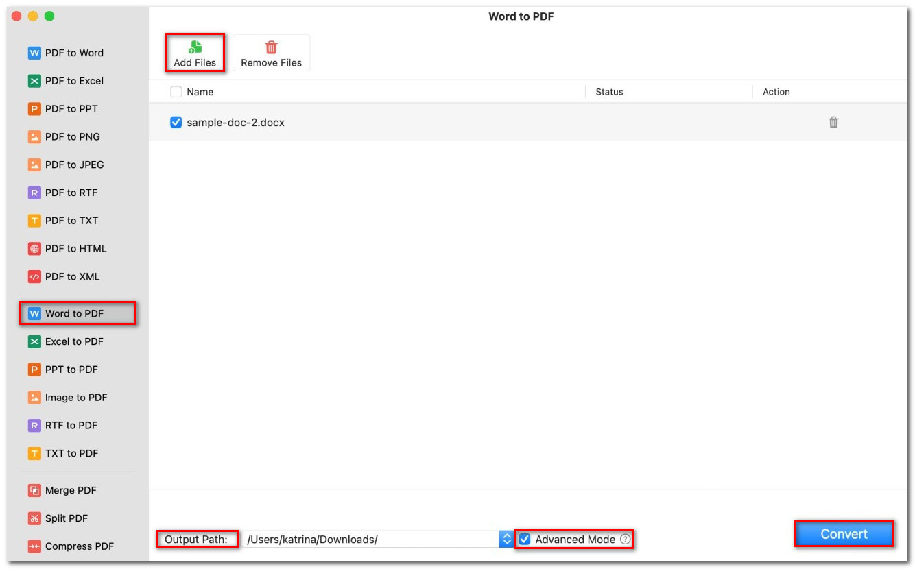 Customize the Word to PDF Conversion