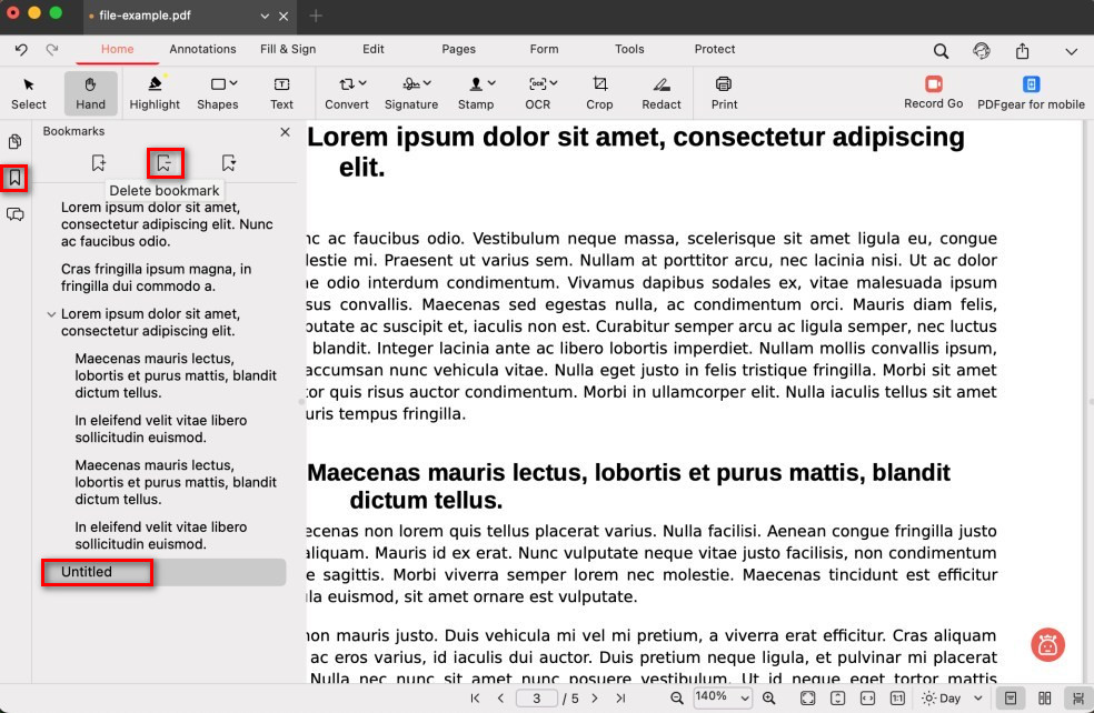 Delete a Bookmark to PDF on Mac