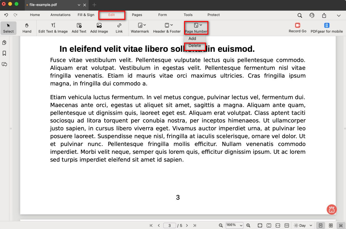 Delete the Page Number in PDF
