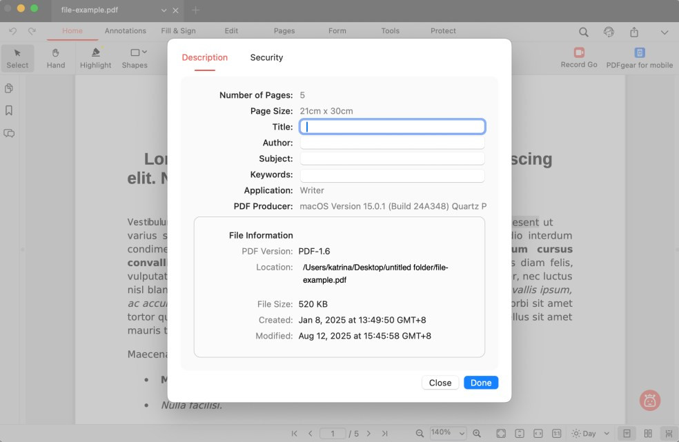 Edit the Metadata in PDF on Mac