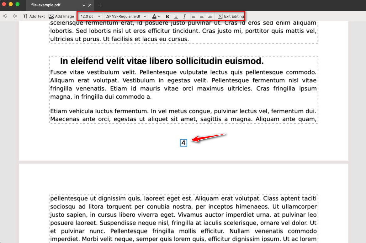 Edit the Page Number in PDF