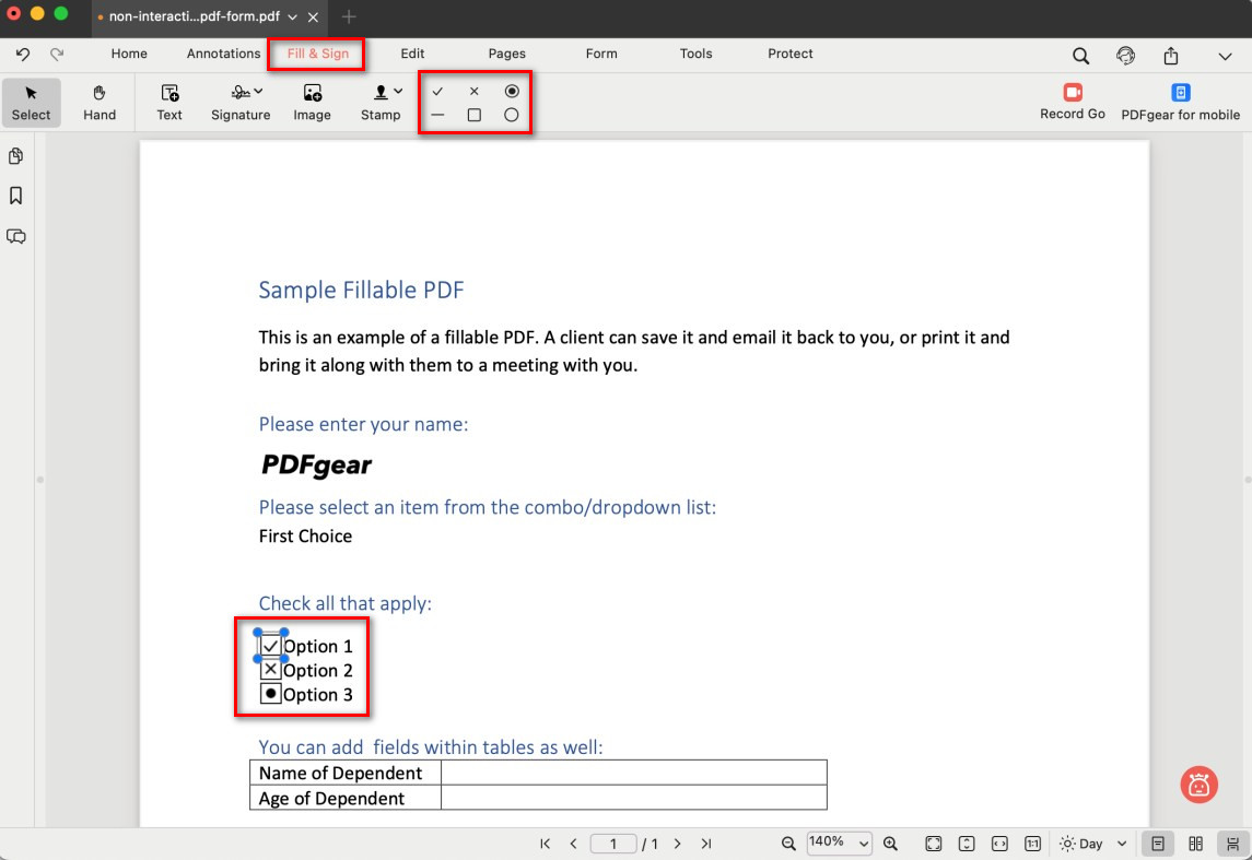 Fill a Form with Checkboxes