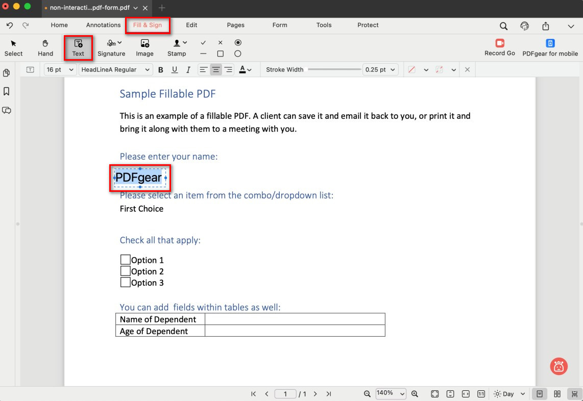 Fill a Form with Text