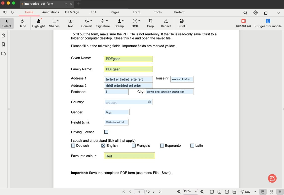 Fill out an Interactive PDF Form