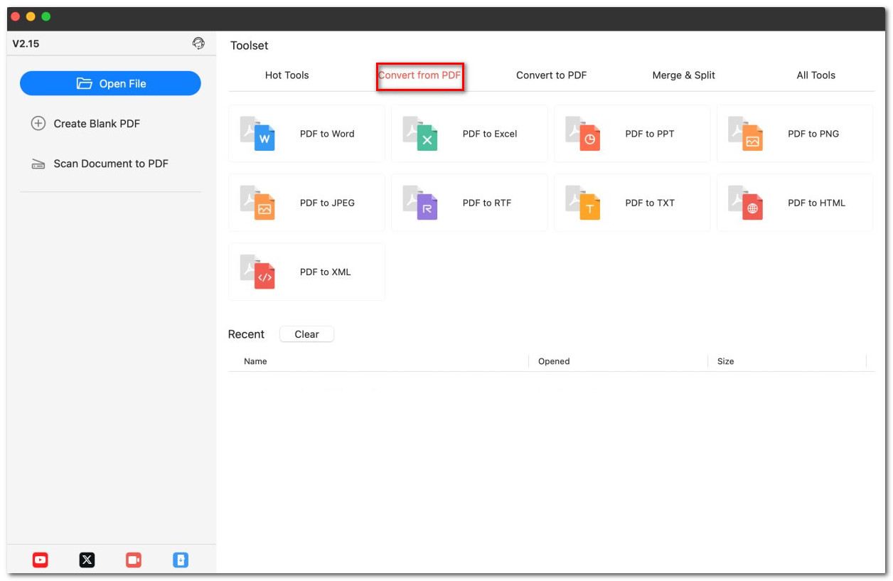 Open the Convert from PDF Tab