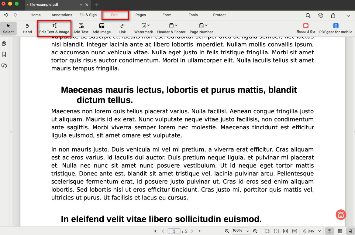 Open Text Editing Mode