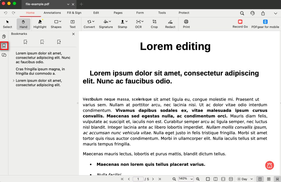 Open the Bookmark in a PDF