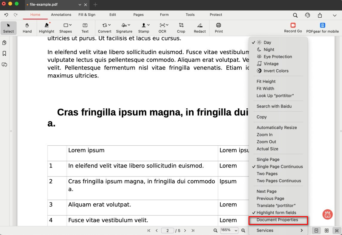 Open the Document Properties 