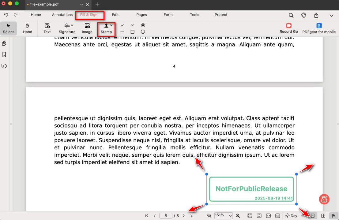 Place the Preset Stamp on PDF
