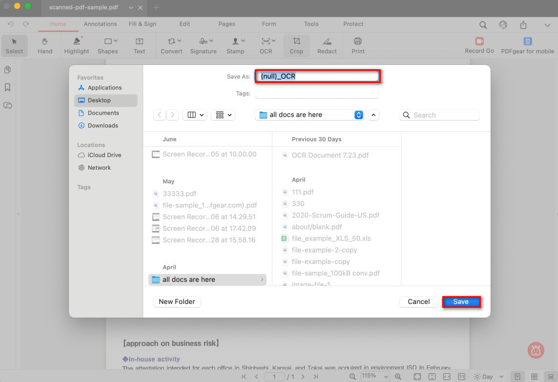 Save the Searchable PDF File