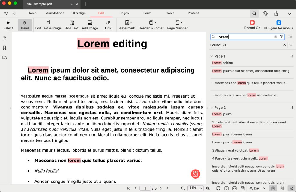 Search Text in a Regular PDF