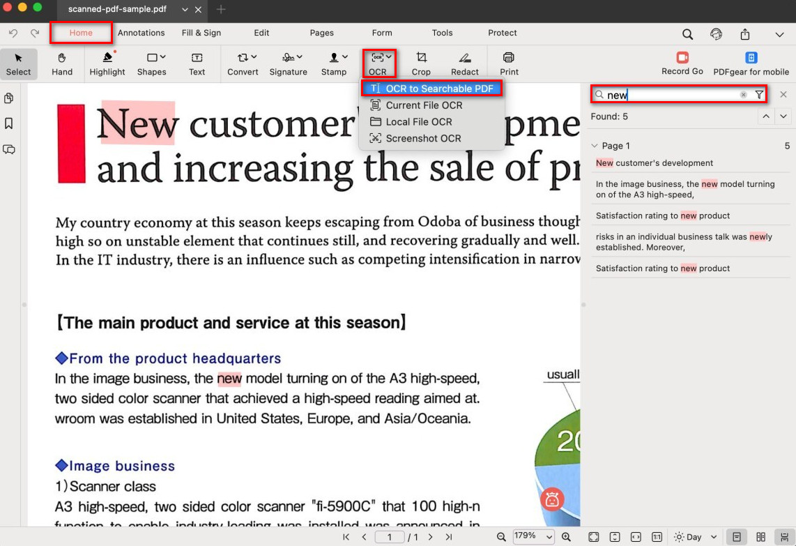 Search Text in a Scanned PDF