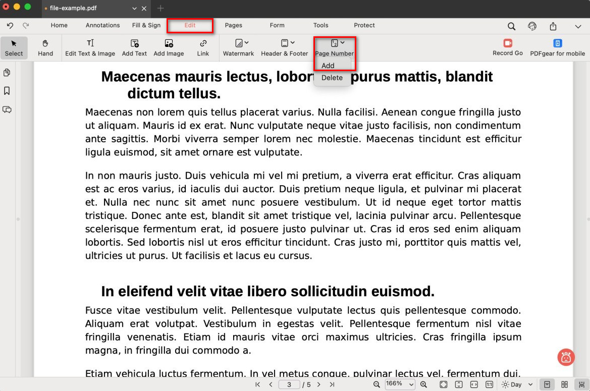 Select Add Page Number