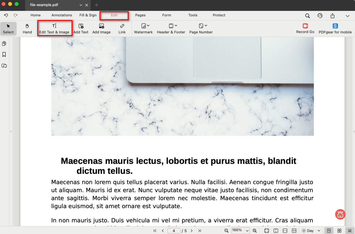 Select Edit Text and Images
