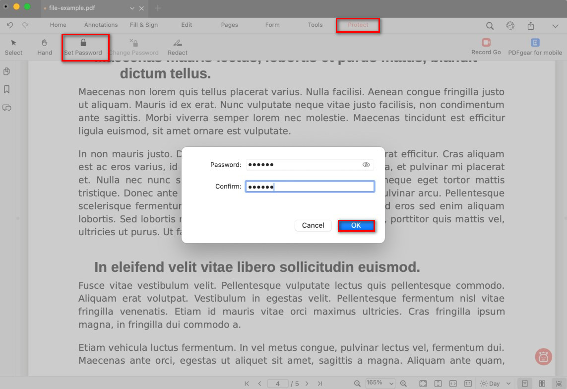 Set a Password for a PDF File