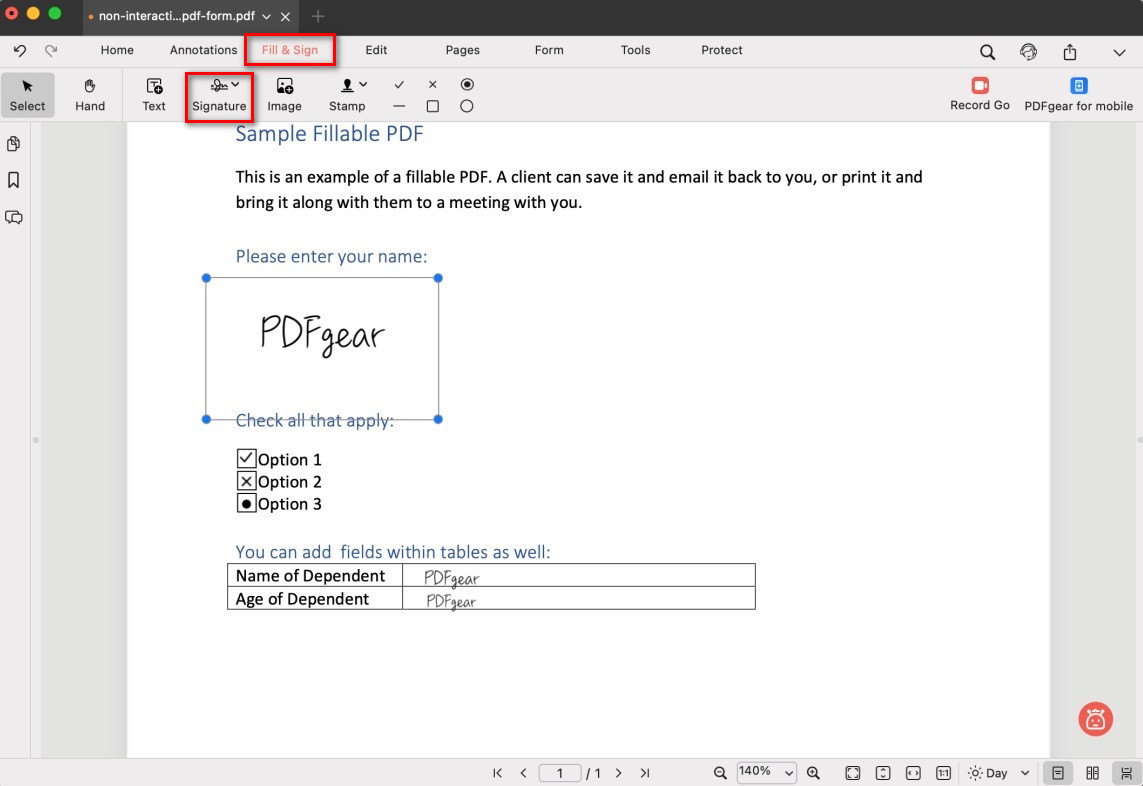 Sign a PDF with PDFgear