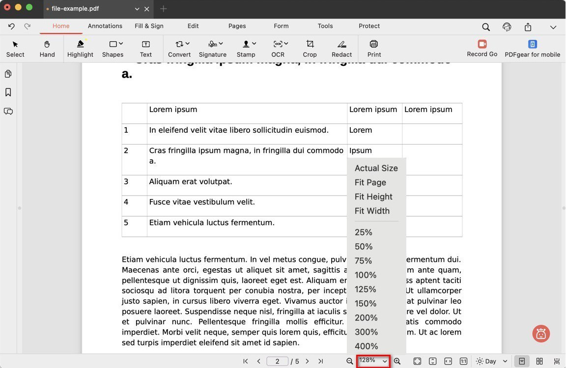 View the Mode Menu
