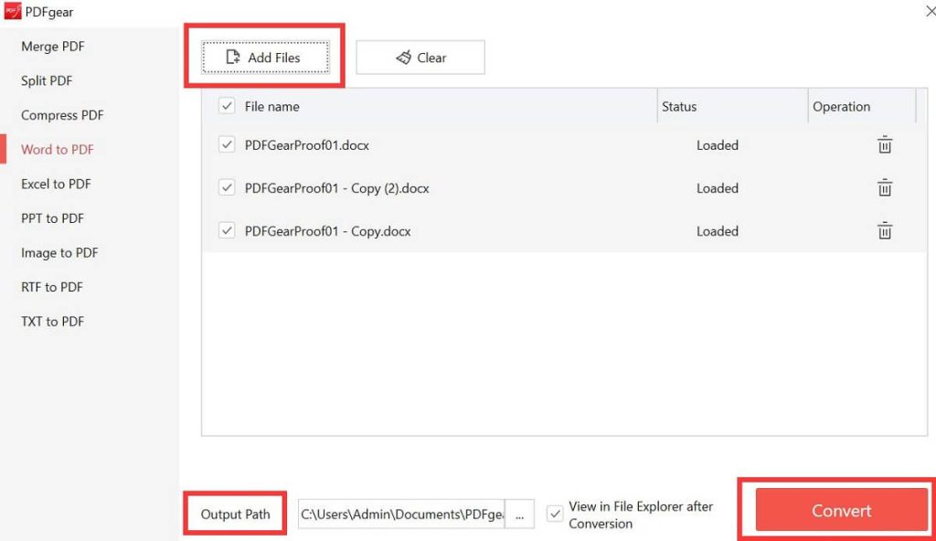 Batch Word to PDF Conversion with PDFgear