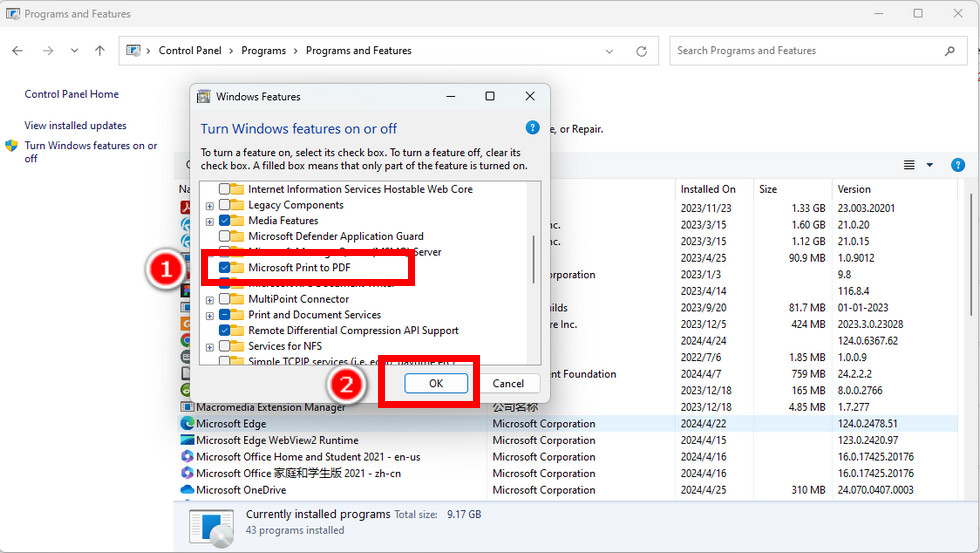 Check the Microsoft Print to PDF Box