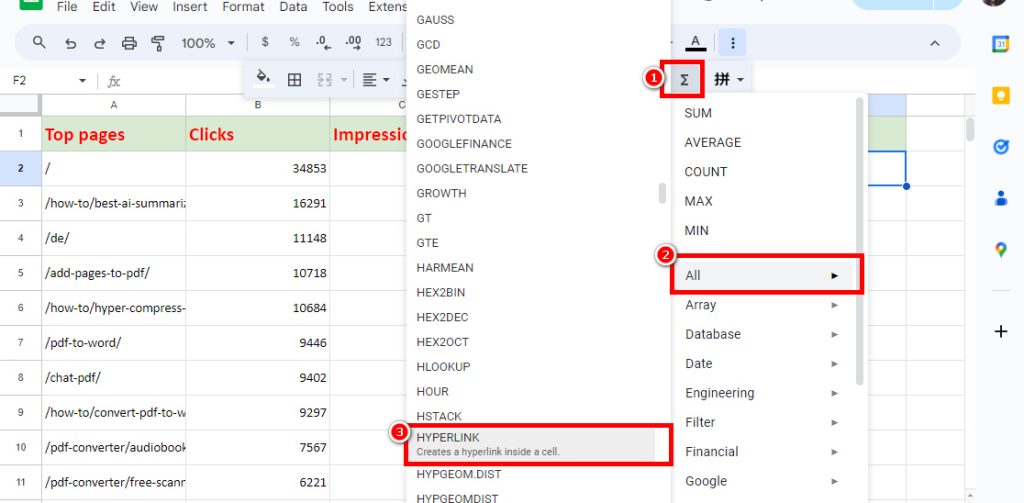 Choose the HYPERLINK Function