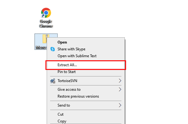 Choose Extract All Option on Windows
