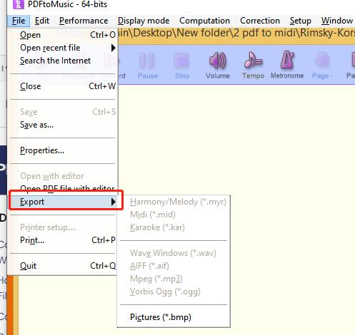 Click Export on PDFtoMusic