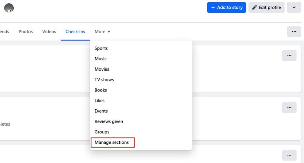 Click Manage Section on Facebook