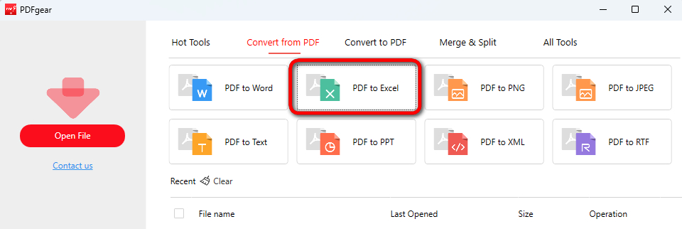 PDFgear PDF to Excel
