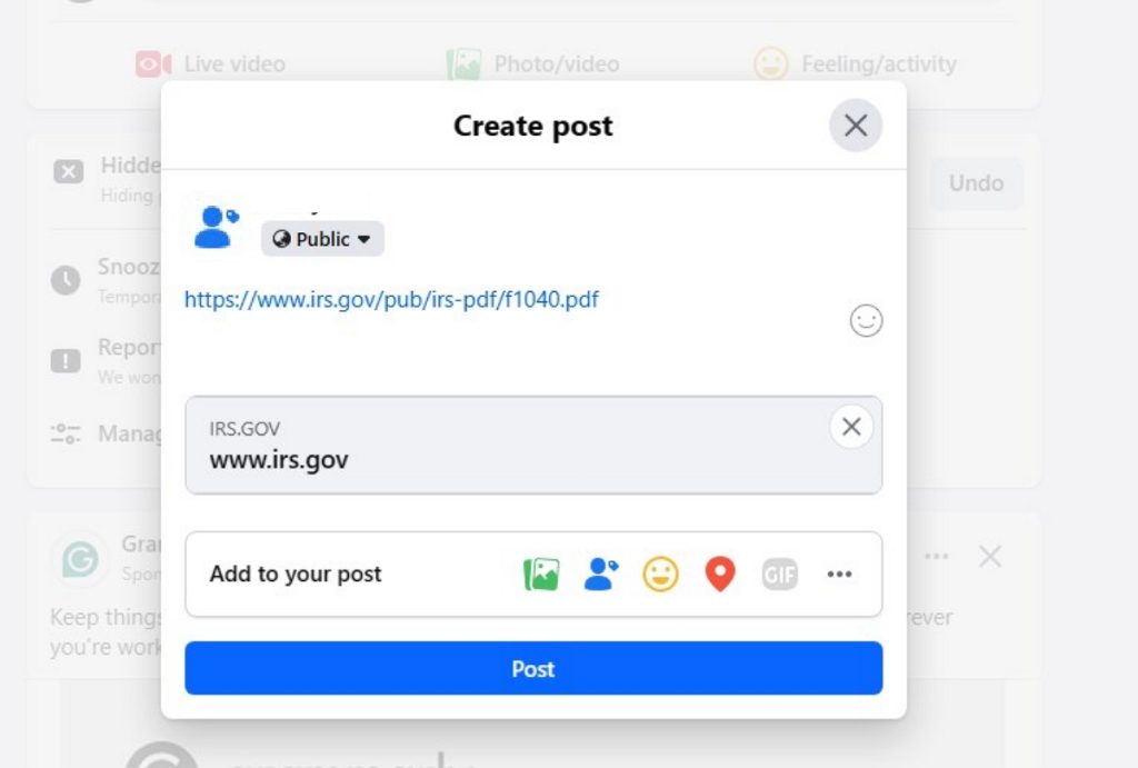 Click Post to Share PDF on Facebook