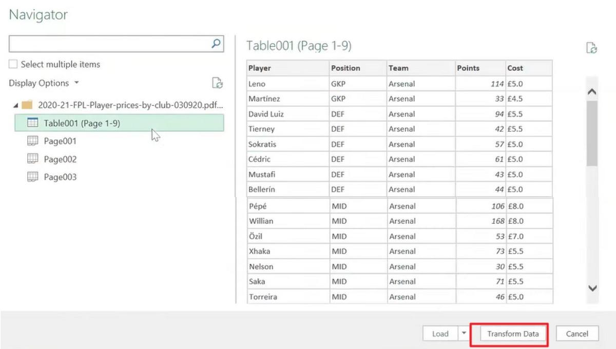 Click Transform Data to Start Conversion