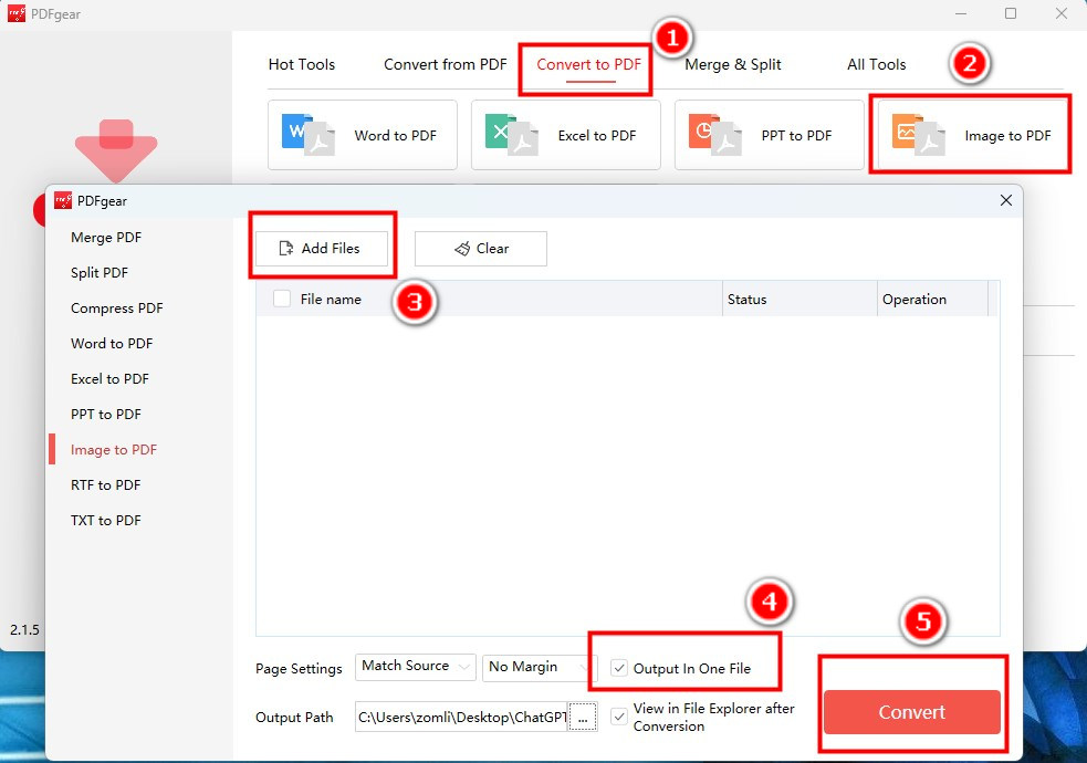 Convert the ChatGPT Conversation Screenshots to PDF in PDFgear