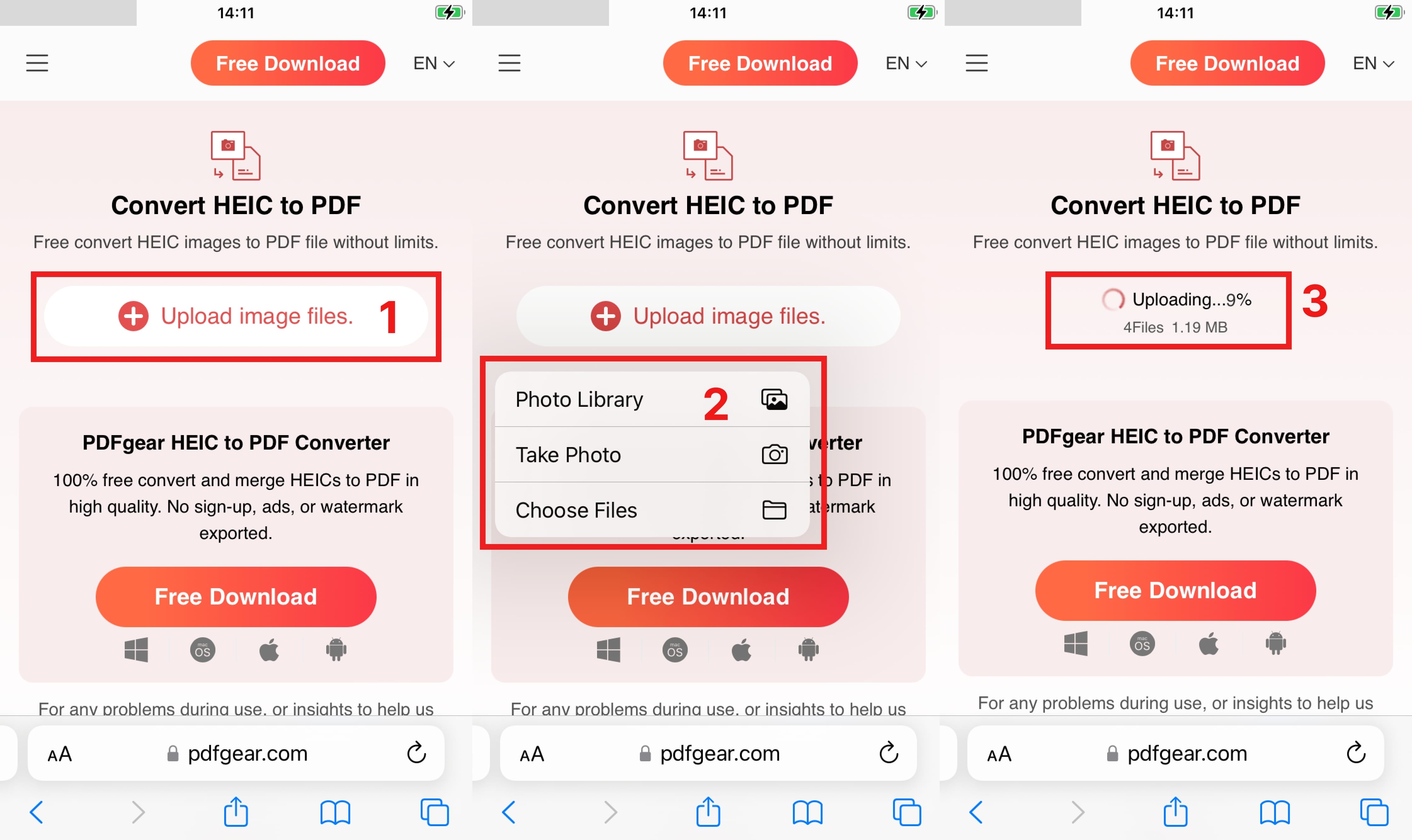 Upload HEIC Images via PDFgear 