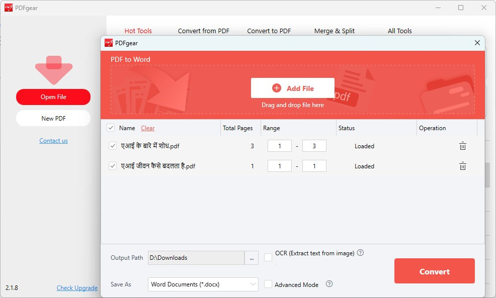 Convert Hindi PDF to Word Offline