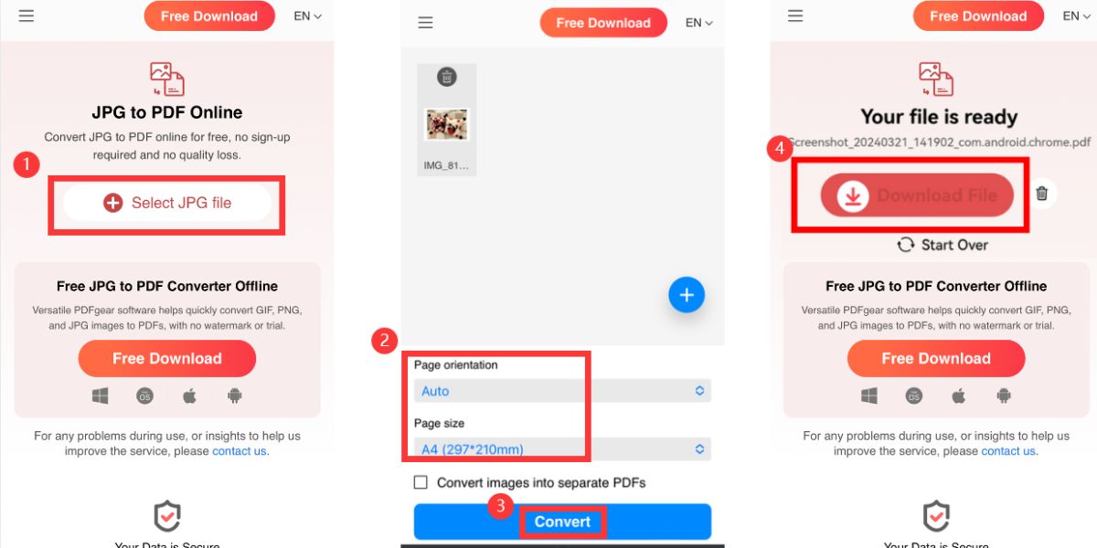 Convert JPG to PDF Online on Android with PDFgear