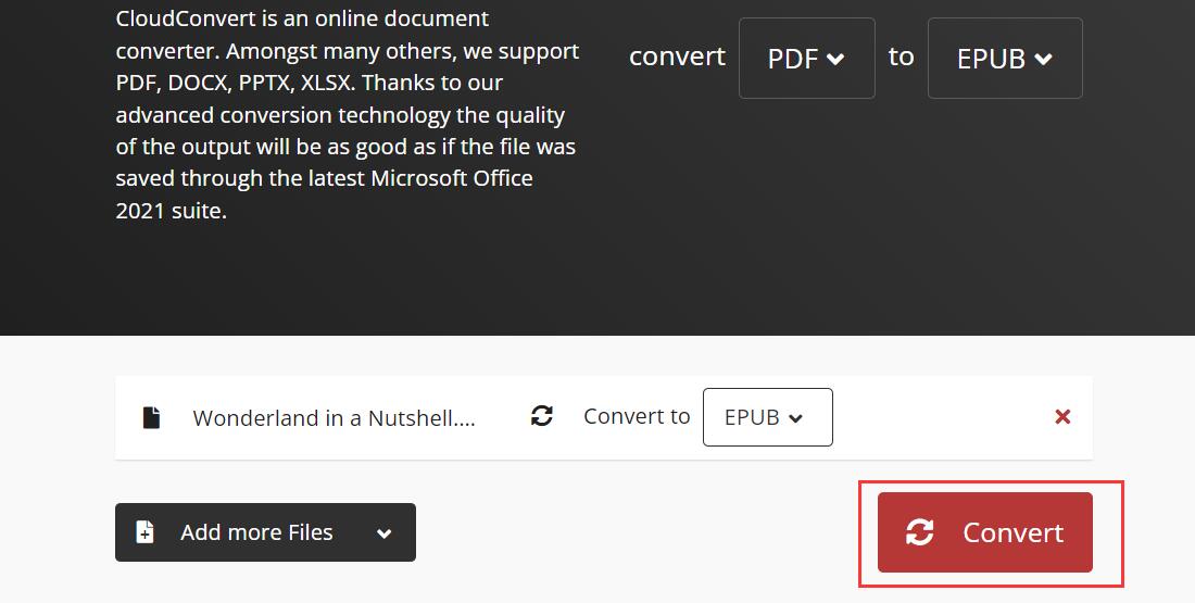 Convert PDF to EPUB Online