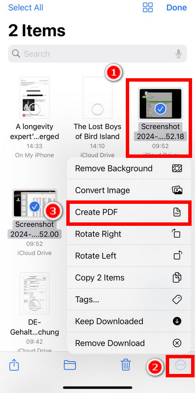 Create PDF from Screenshots in Files