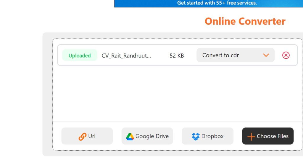 Converting to CDR in Online Converter