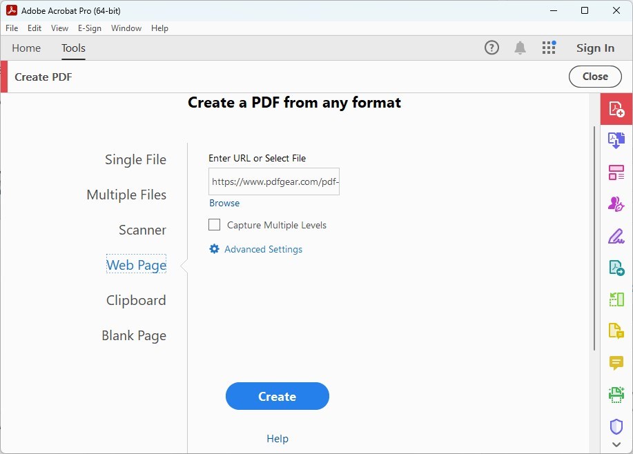 Create a PDF from Web Page