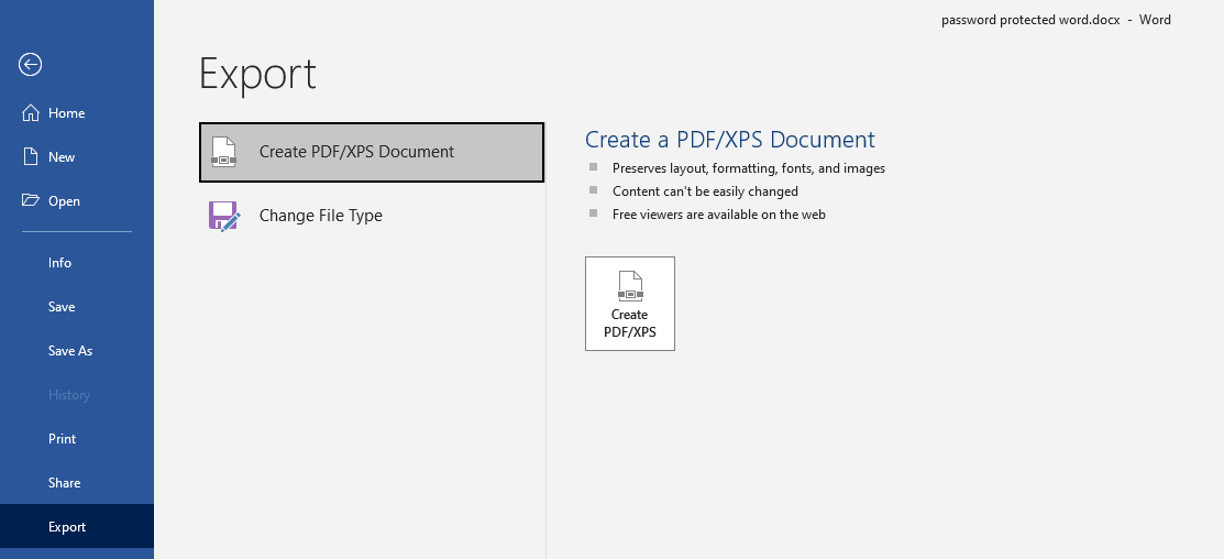 Create PDF or XPS in Word