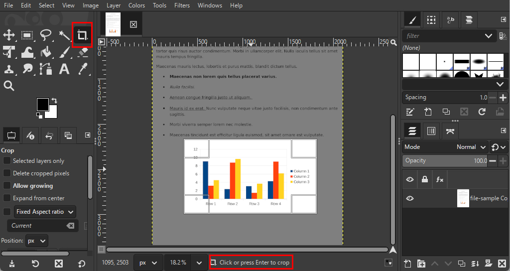 Crop PDF to JPG with GIMP