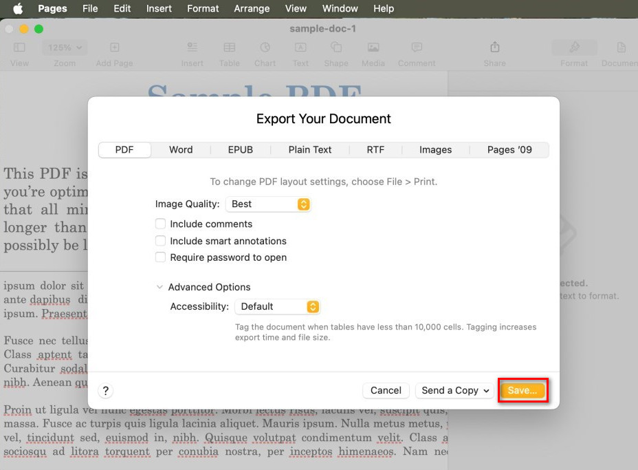 Customize the PDF Settings