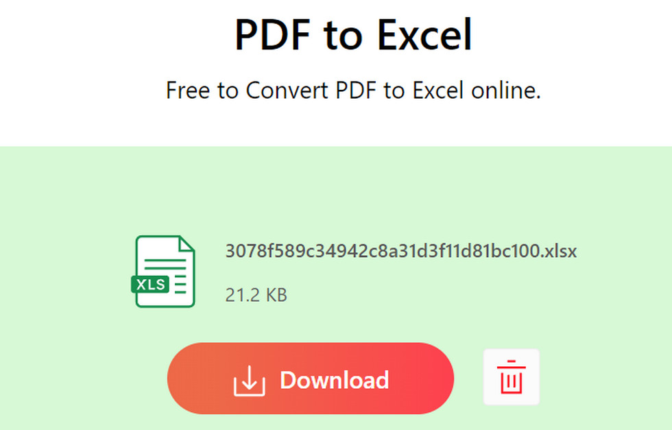 Download the Excel from PDFgear Online Converter