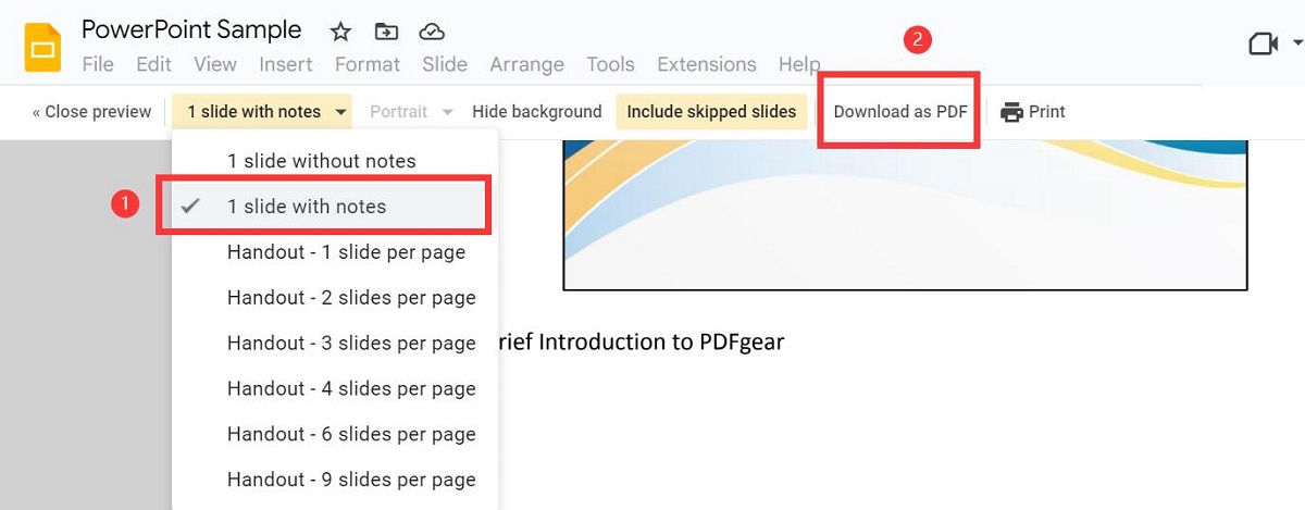 Download the Slide as a PDF with Notes in Google Slides