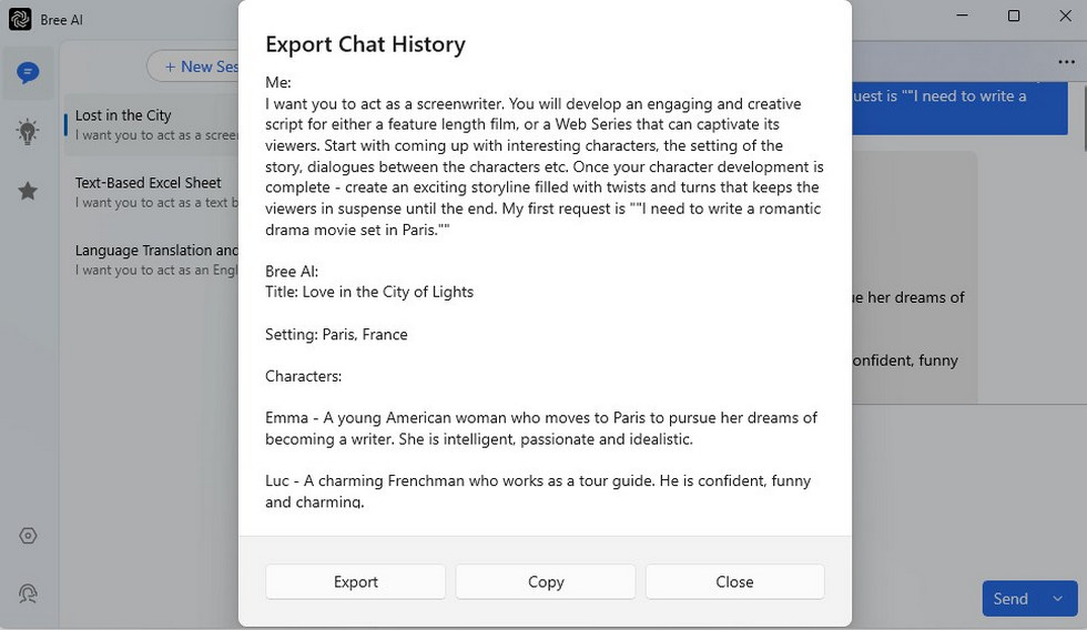 Export Chat History to Text in Bree AI