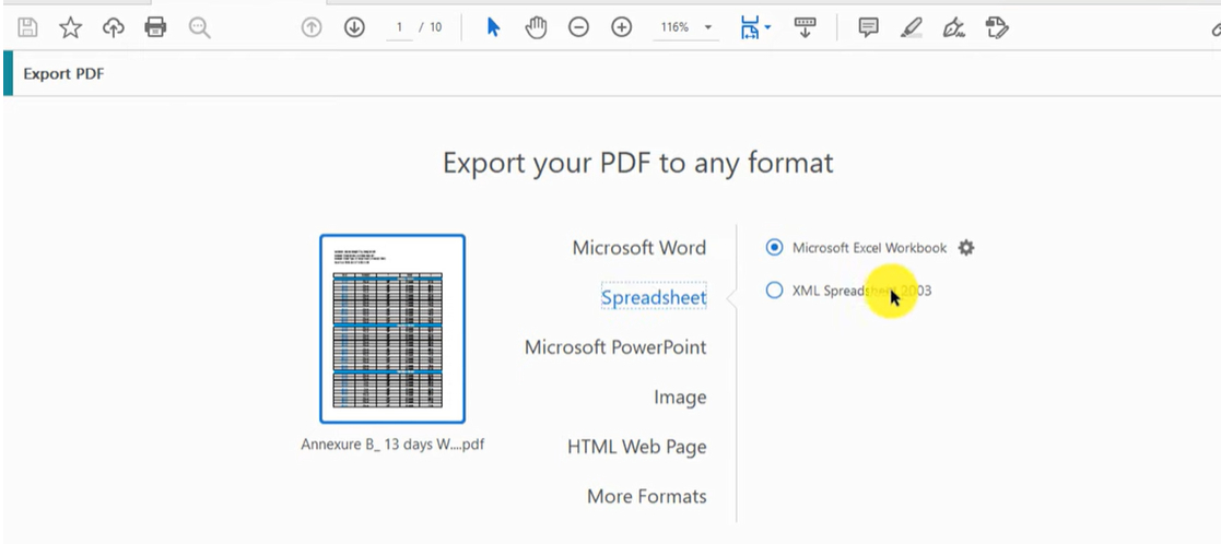 Export PDF in Adobe