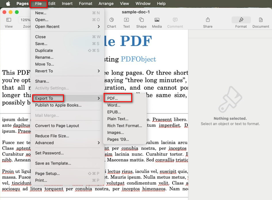 Choose the Export to PDF